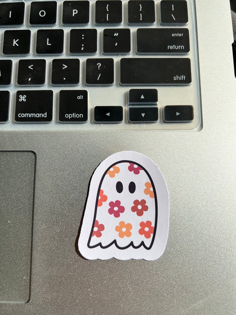 Boho ghost sticker, laptop, hydro flask, iPad, notebook, vinyl sticker, girly stickers, dorm, trendy, cute, boho, dye cut stickers, fall image 1