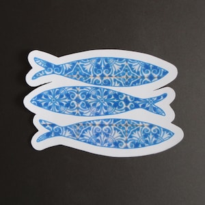 Sardines, Portuguese Sardinhas Sticker, Portugal, Azulejo, Blue Tiles, Vinyl, Die Cute, Phone Case, Laptop, Scrapbooking, Notebook, Journal