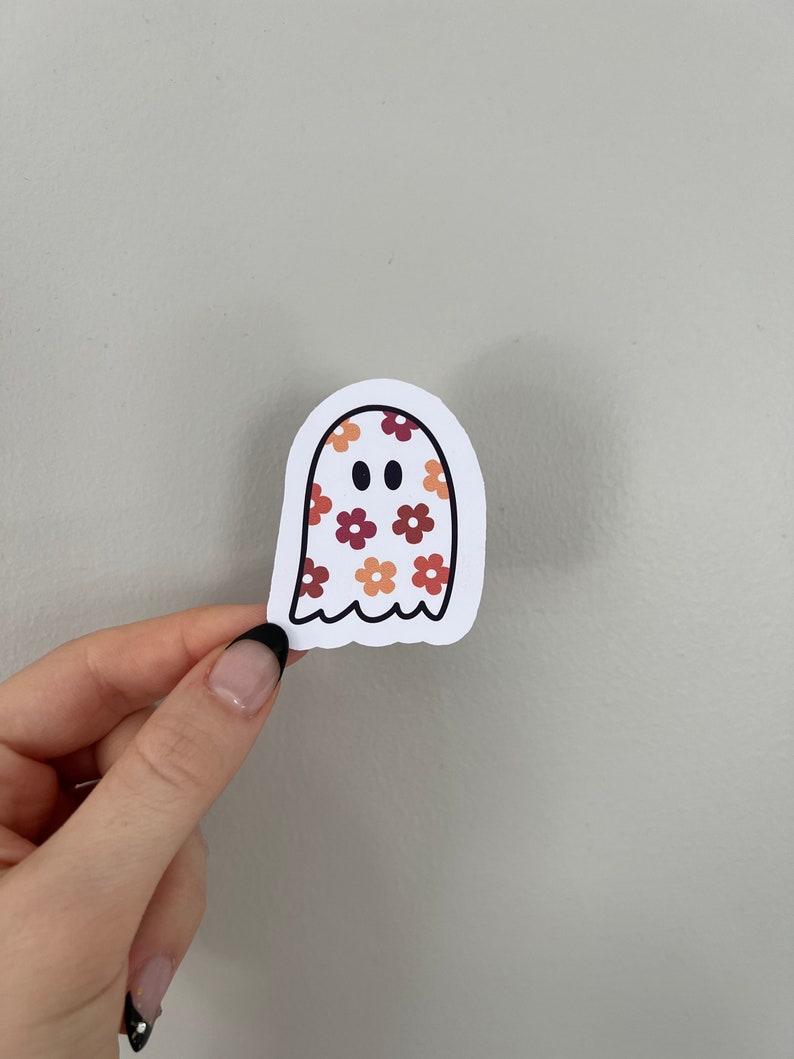 Boho ghost sticker, laptop, hydro flask, iPad, notebook, vinyl sticker, girly stickers, dorm, trendy, cute, boho, dye cut stickers, fall image 2