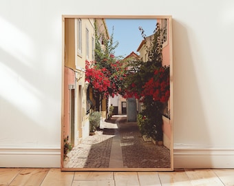 Cascais Portugal Druck, Bougainvillea Blumen, Küstenwand Kunst (Digitaler Download)