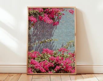 Rosa Bougainvillea Druck: Lissabon Portugal Blaue Kacheln Fotografie (Digitaler Download)