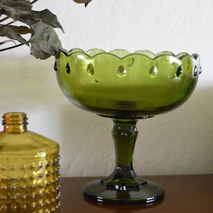 Vintage Avocado Green Pedestal Serving Bowl/Candy Dish
