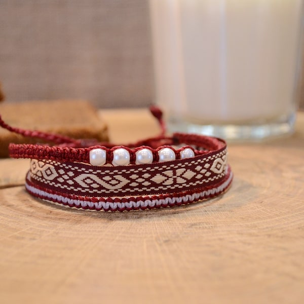 Latvian ethnic bracelet  with "Rucava" ethnic ribbon