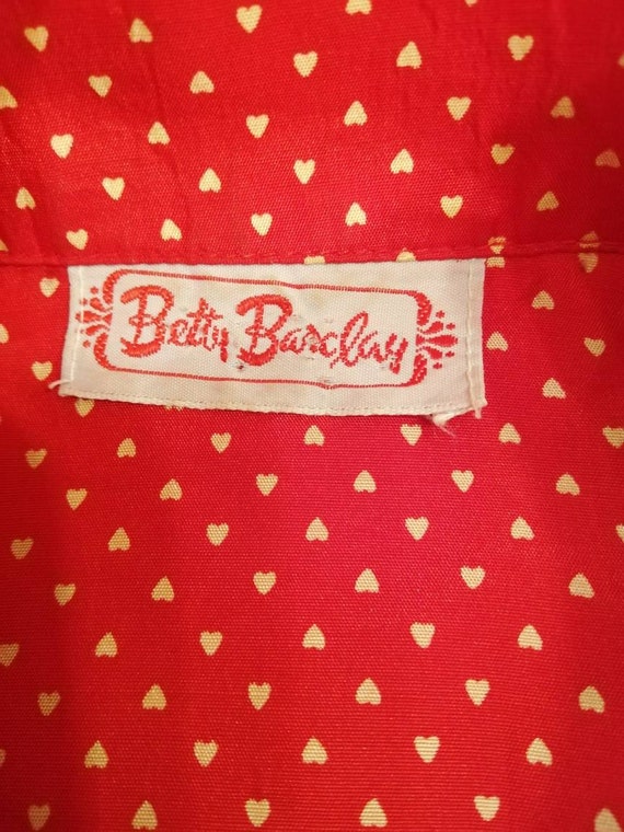 1980s Betty Barclay Silk Red and Cream Heart Polk… - image 7