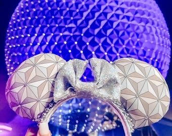 Epcot Mouse Ears | Rhinestone Spaceship Earth Ears | Disneybound | Theme Park Mouse Ears | Disney Ride