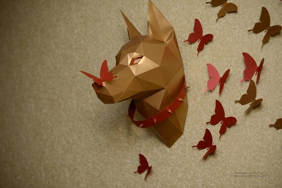 Pdf Doberman Head 3d Papercraft Lowpoly Papercraft Trophy Handmade Paper Sculptures Diy Origami Animals Decor