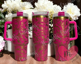 Engraved Peonies 40 oz. Gold Tumbler
