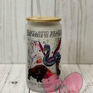Wizard Beasts Glass Cup with straw and lid