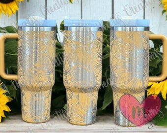 Engraved Sunflowers 40 oz. Stainless Steel Tumbler