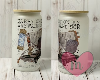 SPN Glass Cup with straw and lid - Team Dean, Team Sam