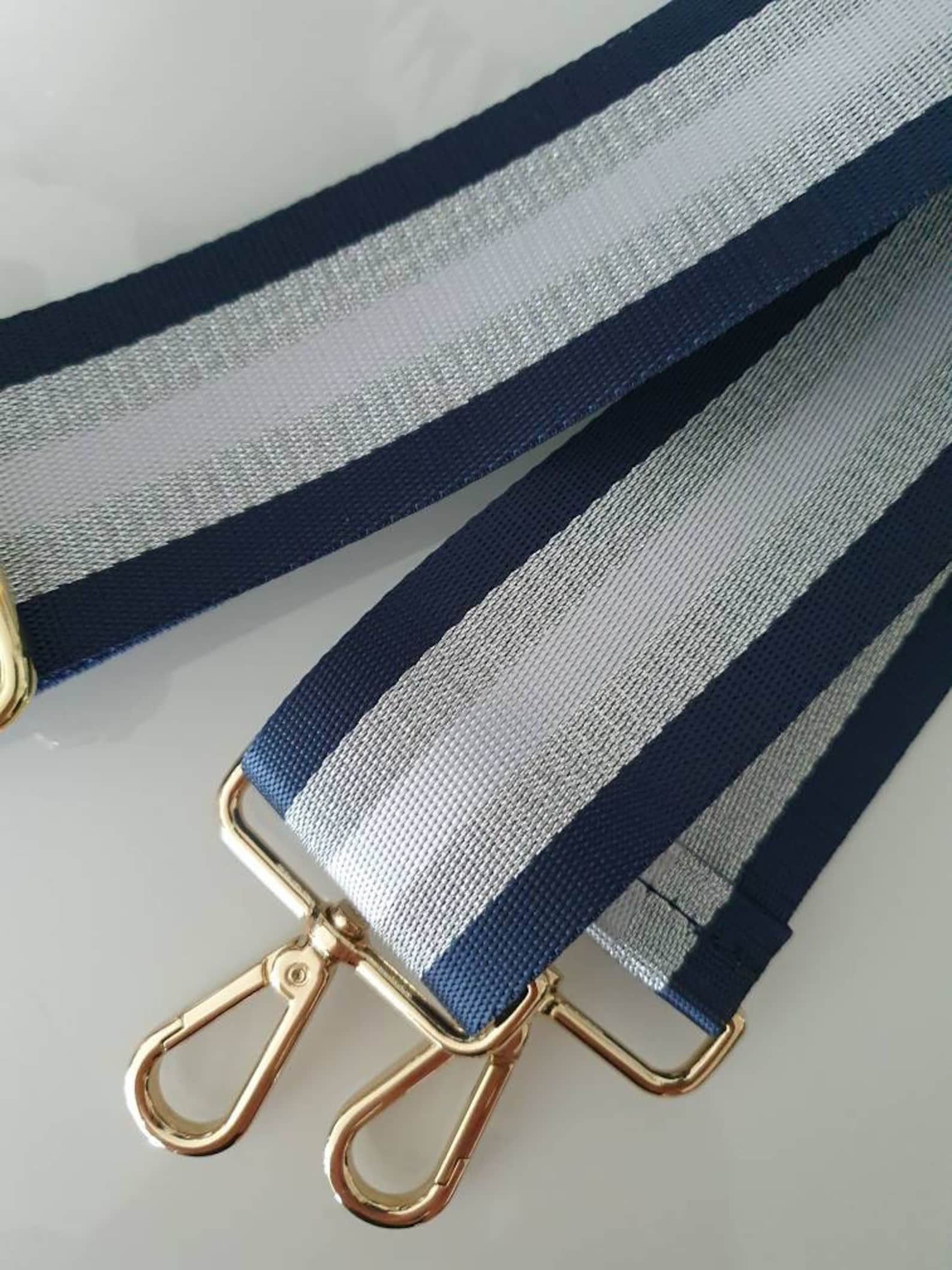 Navy Silver Stripe Interchangeable Bag Strap Gold Hardware Etsy