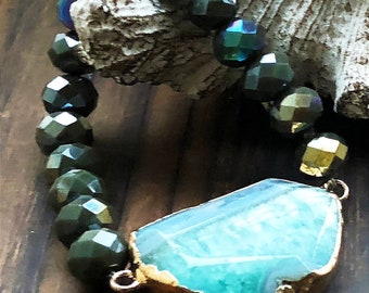 Green Beaded Bracelet with Green Jasper Stone