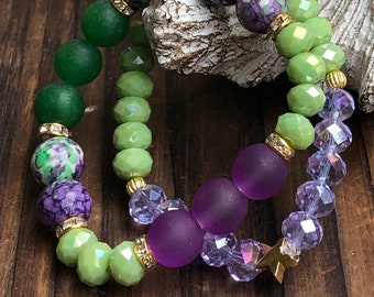 Stackable Bracelet, Green Bracelets, Purple Bracelets, Rainforest Bracelets, , Gift for Women, Gift for Girlfriend, Bead bracelet