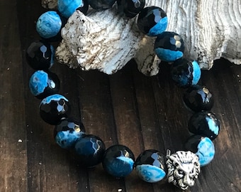 Pulsera de piedra preciosa hecha a mano, regalo para el novio, pulsera de curación natural, regalo para el hijo, pulsera elástica. Pulsera de abalorios para hombre,