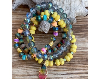Pastel Spring Stretch Bracelet Stack for Women, Rainbow Beaded Bracelet Stack, Stackable Bracelets for Women