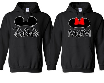 Dad Mom Cartoon Mouse Ears Couple Matching HOODIE Broken Heart Love Couple Sweatshirt Hooded