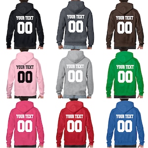 Custom Hoodie Sweatshirt, Create Your Name, Number, Back Assorted Colors, Football, Basketball, Baseball Team, Jersey Sweater, Birthday Gift