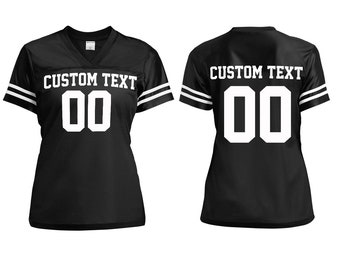 Personalized Football Jersey, Women Short Sleeves V-Neck, Custom Front Back, Football Soccer V-neck Mesh Jersey For Women Mesh Polyester