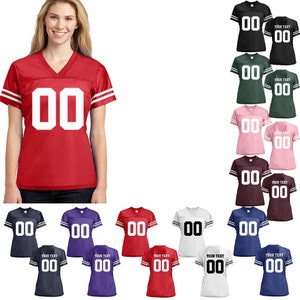 Maglia da calcio personalizzata, maniche corte da donna, maglietta con scollo a V, nome e numero fronte retro personalizzati, calcio per poliestere a rete