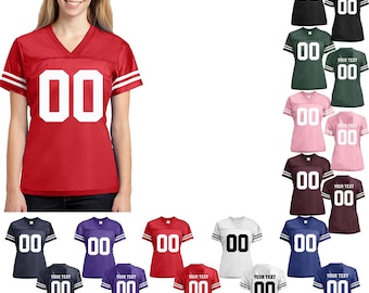 Personalized Football Jersey, Women Short Sleeves, V-Neck Shirt, Custom Front Back Name and Number, Football Soccer For Mesh Polyester