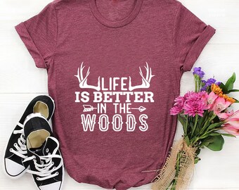 Life Is Better In The Woods T-Shirt-Customized Graphic Unisex Tee- Camping Nostalgia-Camping Tee -Gift For Camping Lovers- Premium Quality