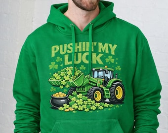 Pushin' My Luck Tractor Shirt, St Patrick's Day Shamrock Farmer Tee