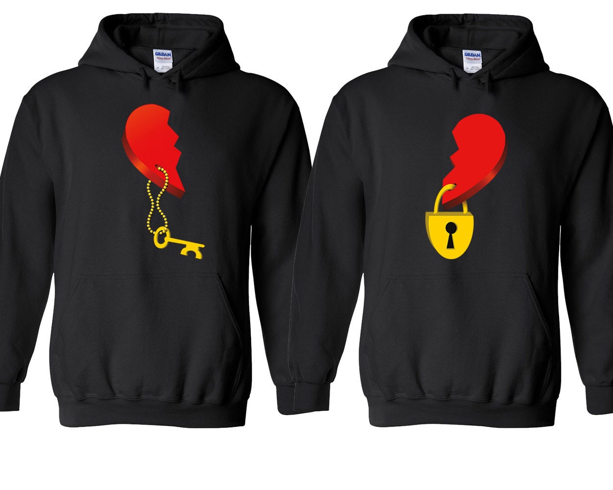 Half Heart Key Lock Couple Matching HOODIE Broken Heart Love