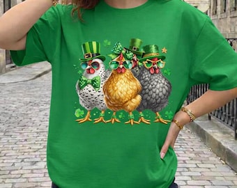 St. Patrick's Day Chicken Shirt | Lucky Shamrock Chickens Graphic Tee