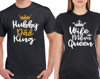 Hubby Dad King Wife MOM Queen, Unisex Couple Matching T-shirt, Broken Heart Love Couple Tee Shirt, Cotton T-shirt, Soft & Comfortable
