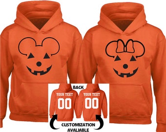 Calabaza ratón cara divertida Halloween pareja HOODIE sudadera fresca Halloween suéter personalizado espalda para hombres mujeres