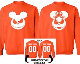 Jack Sally Mouse Orejas Divertido Halloween Pareja CREWNECK Sudadera Cool Halloween suéter personalizado back side para hombres mujeres