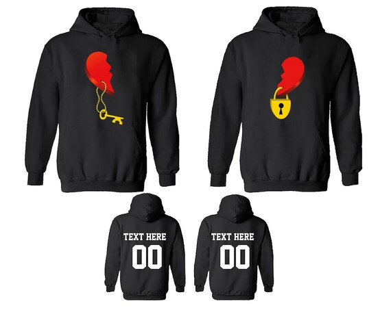 WILD Heart Key Lock Couple Matching HOODIE Together Since Back