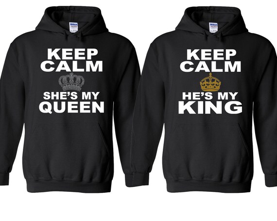 Keep Calm He She is My King Queen, Couple Matching Hoodie, Broken