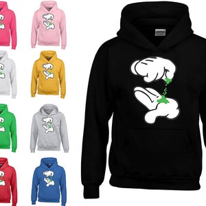 Cartoon Hands PINCHING WEED Unisex HOODIE Joint Pot Marijuana Funny Hood Sweatshirt
