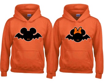 Murciélago ratón orejas divertidos Halloween pareja HOODIE sudadera fresca Halloween suéter personalizado espalda para hombres mujeres
