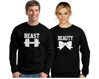Beast Beauty Workout Couple Matching CREWNECK His Hers Couple Valentines Day Love Couple Sweater Sweatshirt