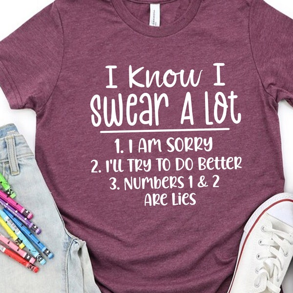 T-shirt Donna 'I Know I Swear' Di HotScamp. Maglietta Con Slogan Divertente, Girocollo, Maniche Corte, Vestibilità Regolare. Per Un Look Casual E Ironico. - Foto 3