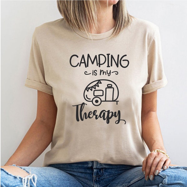 Camping is My Therapy T-Shirt - Customized Graphic Unisex Tee - Happy Place Apparel - Wilderness Tees - Wild Hair Vibe -Outdoor Fashion