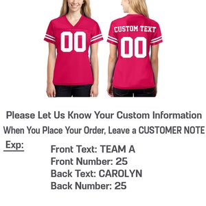 May include: A pink football jersey with white stripes on the sleeves and a white number "00" on the front. The back of the jersey has the text "CUSTOM TEXT" and the number "00" in white.
