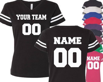 Personalized Team Number Jersey, Women Short Sleeves V-Neck, Custom Front Back, Multi-color shirt, High quality, Casual Wear, Cool Print