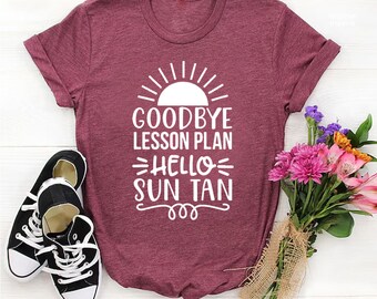 Auf Wiedersehen Unterrichtsplan, Hallo Sun Tan T-Shirt - Maßgeschneiderte Grafik Unisex T-Shirt - Sommerpause - Auf Wiedersehen Shirt - Sommerferien