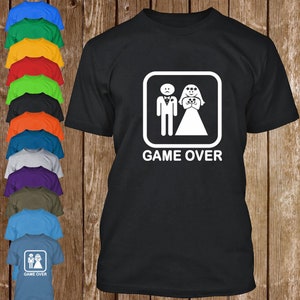 Game Over Adult Short Sleeve T-shirt, Multi-Color T-shirt, Game Over Wedding T-shirt, Gift for Him Her, Cotton T-shirt, Funny Party T-Shirt