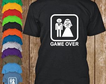 Game Over Adult Short Sleeve T-shirt, Multi-Color T-shirt, Game Over Wedding T-shirt, Gift for Him Her, Cotton T-shirt, Funny Party T-Shirt