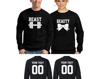 Beast Beauty Workout Unisex Couple Matching CREWNECK Together Since Back Side Date Numbers Front Back Matching Couple Sweatshirts