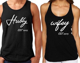 Hubby Wifey Tank Top, Couple Tank Top, Matching Couples, Soft Fabric Tank Top, Add Your Date Custom Date Wedding Shirts, Anniversary Gift