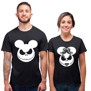 Halloween Adult Unisex Couple Tshirt JACK SALLY White Face Halloween Party Funny Couple Matching Tee Shirts