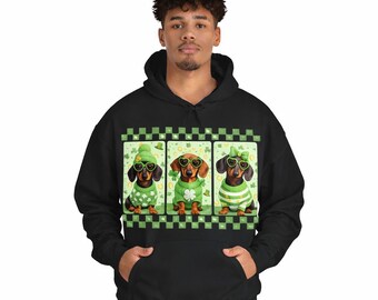 St. Patrick's Day Dachshund Shirt, Lucky Shamrock Wiener Dog Graphic Tee