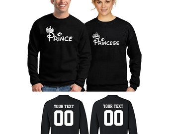Fashion Princes Princess Unisex Couple Matching CREWNECK Together Since Back Side Date Numbers Front Back Matching Couple Sweatshirts