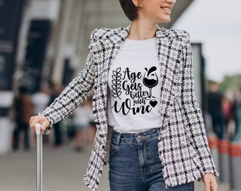 Leeftijd wordt beter met wijn T-shirt - Aangepaste grafische Unisex Tee - gracieus ouder worden - Cheers to Aging - Wine Lover Tee - Wine Party