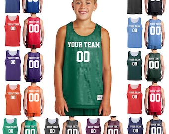 Personalized Basketball Tank Top, Youth Sleeveless, Name and Number Front Back Custom Text Number, Mesh Reversible Tank Top, Birthday Gift
